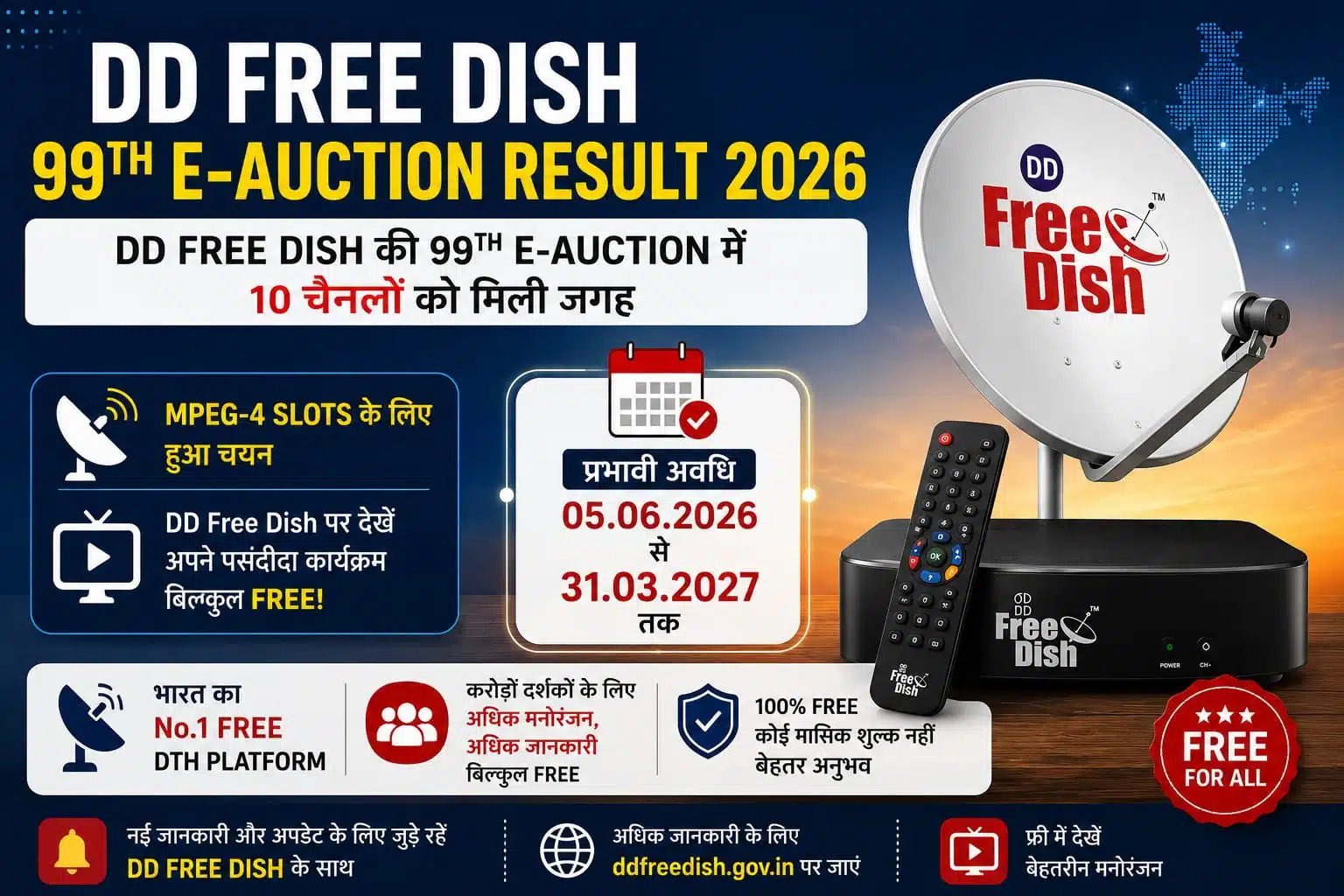 DD Free Dish 99th E-Auction Result 2026